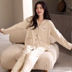 批发春季纯棉圆领长袖<b class='q'>长裤</b>睡衣<b class='q'>女</b>士套装休闲保暖家居服
