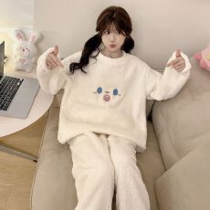 批发保暖加厚简约半边<b class='q'>绒</b><b class='q'>睡衣</b>女秋冬季2025新款<b class='q'>珊瑚</b><b class='q'>绒</b>冬天家居服两件套