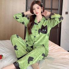 高级感风卡通黑猫金丝绒开衫睡衣女秋冬女士轻奢钻石绒家居服