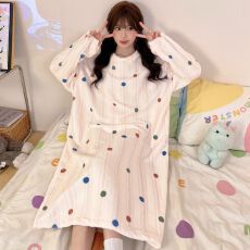 批发新款秋冬季法兰绒睡衣女加厚加绒套装家居服 250克