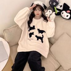 批发2025年新款冬季法兰绒睡衣女秋冬季加厚加绒冬天法兰绒套装家居服