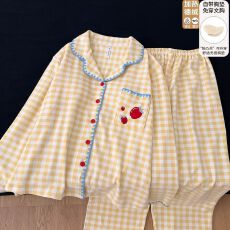 批发冬季新款睡衣女德绒260g翻领开衫长袖带胸垫甜美保暖家居服套装