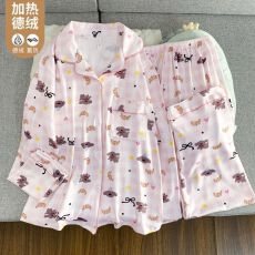 批发爆款秋冬季小红书双面德绒睡衣女甜美开衫家居服套装