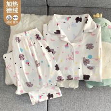 批发爆款秋冬季小红书双面德绒睡衣女甜美开衫家居服套装