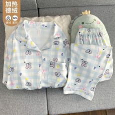 批发爆款秋冬季小红书双面德绒睡衣女甜美开衫家居服套装