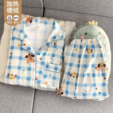 批发爆款秋冬季小红书双面德绒睡衣女甜美开衫家居服套装