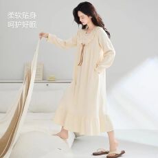 批发春秋季新款<b class='q'>睡衣</b>女休闲长袖高密仿棉双侧口袋睡裙家居服