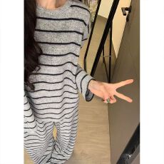 批发2026新款大量春夏季高密仿棉圆领长袖条纹<b class='q'>睡衣</b>女套装