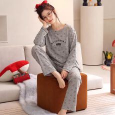 批发2026新款大量春夏季高密仿棉圆领长袖条纹<b class='q'>睡衣</b>女套装