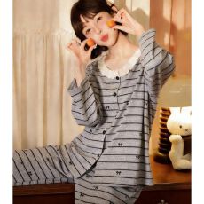 批发2026新款大量春秋季高密仿棉开衫长袖花边<b class='q'>睡衣</b>家居服