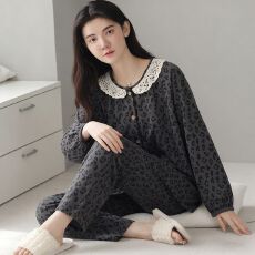 批发2026新款大量春秋季高密仿棉开衫长袖花边<b class='q'>睡衣</b>家居服