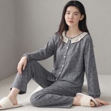 批发2026新款大量春秋季高密仿棉开衫长袖花边<b class='q'>睡衣</b>家居服