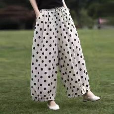 批发官图阔腿裤文艺范大码宽松休闲波点个性潮百搭九分裤女薄简约减龄