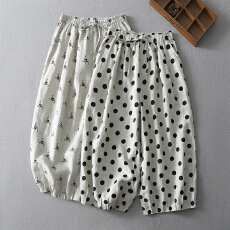 批发实拍重工波点色织灯笼裤女纯亚麻休闲裤手工捏褶<b class='q'>哈伦裤</b>九分裤女