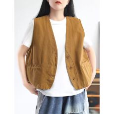 批发官图文艺复古简约V领马甲开衫~森女系 纯色<b class='q'>百搭</b>休闲无袖马夹