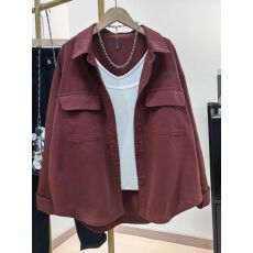 批发安哥拉红纯棉工装<b class='q'>衬衫</b>女春秋季新款男友风宽松大码显瘦上衣薄外套