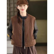 批发秋冬新款复古绗线加厚<b class='q'>马甲</b>外套女时尚拉链无线开衫外搭<b class='q'>马夹</b>