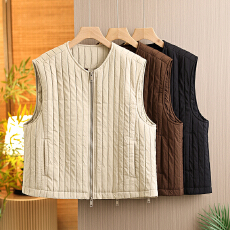 批发实拍秋冬新款复古绗线加厚<b class='q'>马甲</b>外套女时尚拉链无线开衫外搭<b class='q'>马夹</b>