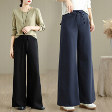 批发实拍2026休闲垂感砂洗空气层显瘦松紧腰直筒运动休闲阔腿裤女