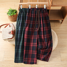 批发实拍2026春夏新款时尚双层棉纱宽松显瘦格子裤百搭<b class='q'>休闲</b>减龄哈伦裤