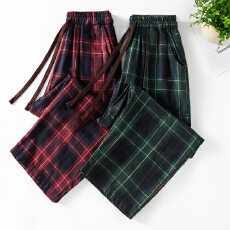 批发实拍2026春夏新款时尚双层棉纱宽松显瘦格子裤百搭<b class='q'>休闲</b>减龄哈伦裤