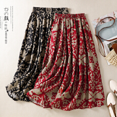 批发2026春夏新款复古时尚优雅印花大摆裙小个子遮胯显瘦国风伞裙