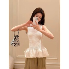 批发SMOL“月下清荷”两色肌理感波浪摆针织提花<b class='q'>背心</b>设计感小众上衣