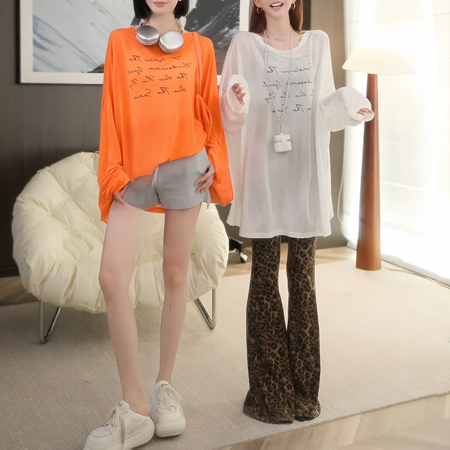 알파벳 프린트 차가운 루즈핏 캐주얼 패션 긴팔 자외선 차단 블라우스