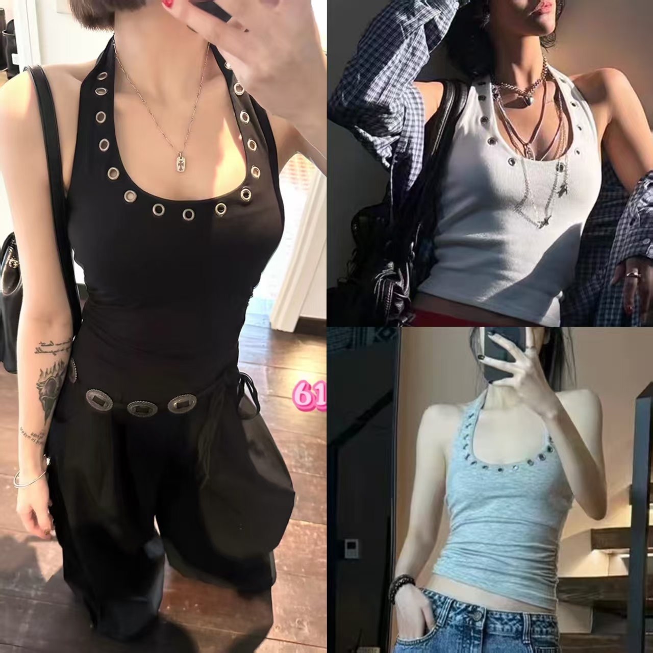 ana phora 한 부서 금속 징 u 칼라 행침 목 조끼 슬립 여름 새로운 핫걸 민소매 맨위