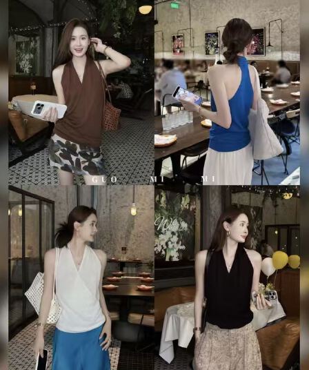 구오 힘 힘 ss 한 부서 핫걸 민소매 행침 목 V넥 니트 조끼