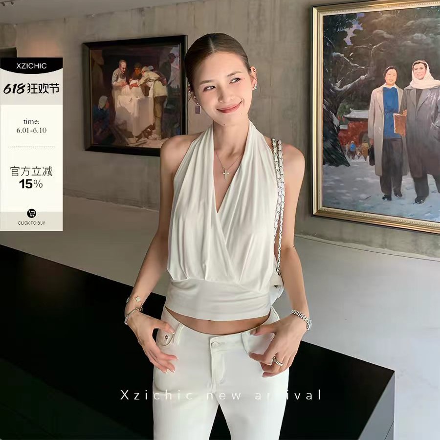 huohuo 스타일 모니카 세련된 보 주님 바람 2026 여름 새로운 여성 폴로 칼라 체크무늬 민소매 셔츠