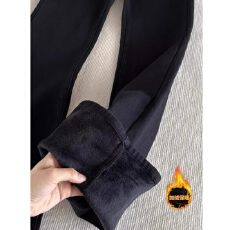 批发加绒加厚黑色微喇牛仔裤冬季高腰弹力修身显瘦垂感窄版拖地长裤