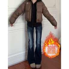 批发蓝灰加绒微喇<b class='q'>牛仔裤</b>女秋冬季新款低腰紧身显瘦百搭直筒马蹄长裤子