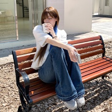 批发须工艺低腰<b class='q'>弹力</b>喇叭<b class='q'>牛仔裤</b> 古早千金姐味风 修饰曲线复古微喇神裤