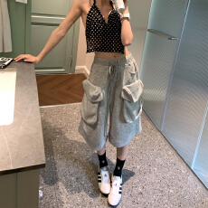 批发日本单<b class='q'>韩国</b>单松弛日常大口袋休闲中裤工装裤女2026春夏新款