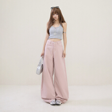 批发2026 春夏美式复古牛仔裤 高腰宽松垂感弯刀裤 百搭阔腿女裤