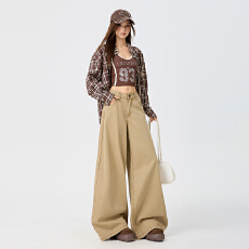 批发南油高品质 洗褪纯棉宽松大阔腿<b class='q'>休闲</b>裤 秋季高腰显瘦女裤爆款