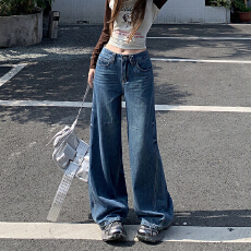 批发<b class='q'>韩国</b>东大门女装垂感宽松美式复古<b class='q'>牛仔裤</b>女高腰显瘦弯刀直筒阔腿裤