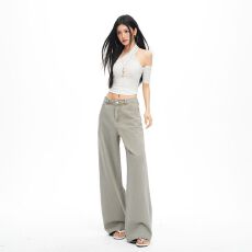 批发韩国东大门女装2026春夏活性染色水洗牛仔裤女低饱和高腰直筒<b class='q'>女裤</b>