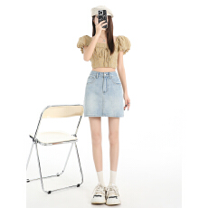 批发跨境 2026夏百搭辣妹刺绣牛仔裙高腰A字包臀带内衬防走光显瘦短裙