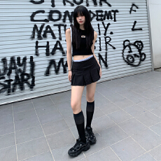 批发网红同款 胶片日记｜随性<b class='q'>百搭</b>｜条纹弹力腰百褶裙（含内衬）