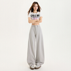 批发网红同款 弯刀直筒<b class='q'>裤</b>2026新款莫兰迪灰牛仔高腰宽松显瘦<b class='q'>百搭</b>女<b class='q'>裤</b>