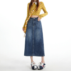 批发直播2026开春爆款<b class='q'>牛仔</b>半身裙复古高腰剪裁开叉设计感中长款包臀裙