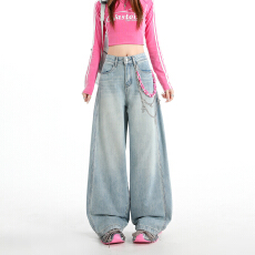 批发跨境高腰<b class='q'>提</b><b class='q'>臀</b>袋盖牛仔女<b class='q'>裤</b>2026春季上新小众设计感直筒阔腿拖地款