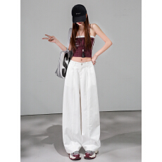 批发韩系松弛感天丝阔腿裤2026春季白色弯刀裤大码胖mm遮肉显瘦女裤子