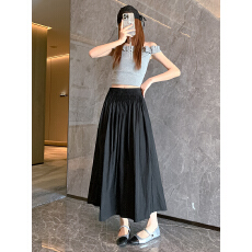 批发小红书推荐水洗棉透气百褶摆<b class='q'>裙</b>女夏季高腰收腰修身中长款遮肉<b class='q'>伞</b><b class='q'>裙</b>