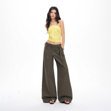 批发日本单 复古高街压褶<b class='q'>阔腿裤</b>子2026春夏中<b class='q'>高腰</b>提臀显瘦辣妹风女裤