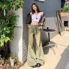 批发南油高品质 街拍氛围感泥染拖地裤 裤裙版型复古水洗慵懒穿搭牛仔