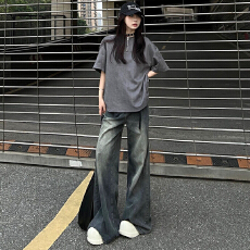 批发南油高品质 垂感大阔腿拖地神裤小众裤裙设计宽松显瘦牛仔长裤子