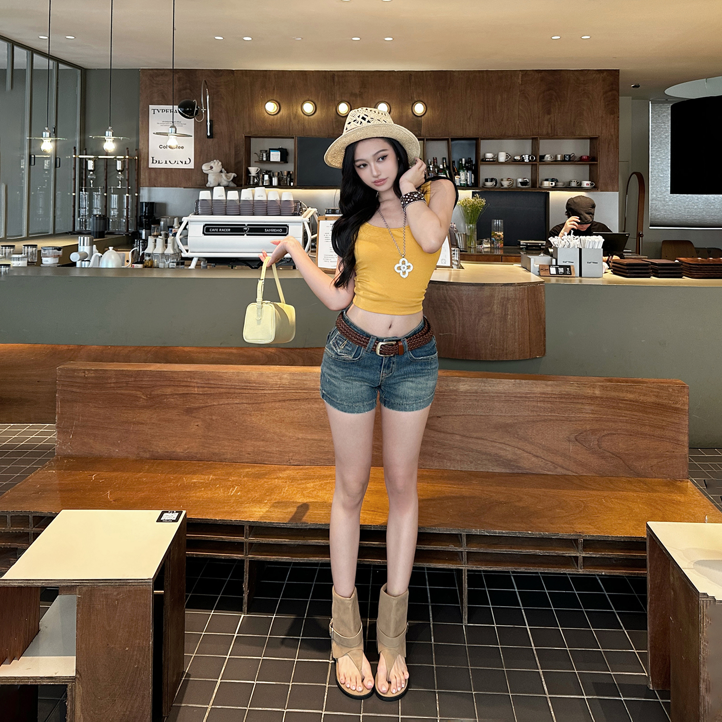 인터넷 유명인 같은 단락 새로운 아메리칸 레트로 데님 반바지 대나무 곡물 워싱 마 오래된 핫걸 하이웨이스트 타이트 스커트 슬림 피트
